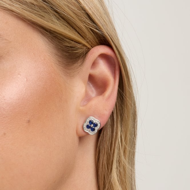 Jon Richard Jon Richard Rhodium Plated Crystal And Sapphire Clover Studs