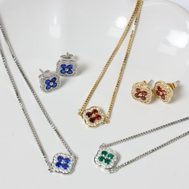 Jon Richard Jon Richard Rhodium Plated Crystal And Sapphire Clover Studs