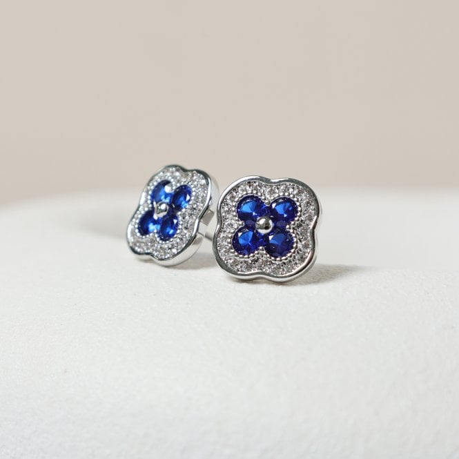 Jon Richard Jon Richard Rhodium Plated Crystal And Sapphire Clover Studs