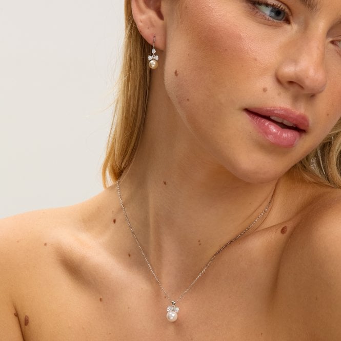 Jon Richard Jon Richard Rhodium Plated Crystal Bow And Pearl Drop Set - Gift Box