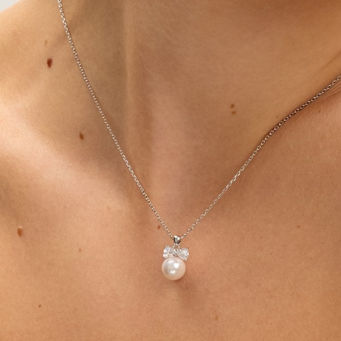 Jon Richard Jon Richard Rhodium Plated Crystal Bow And Pearl Drop Set - Gift Box