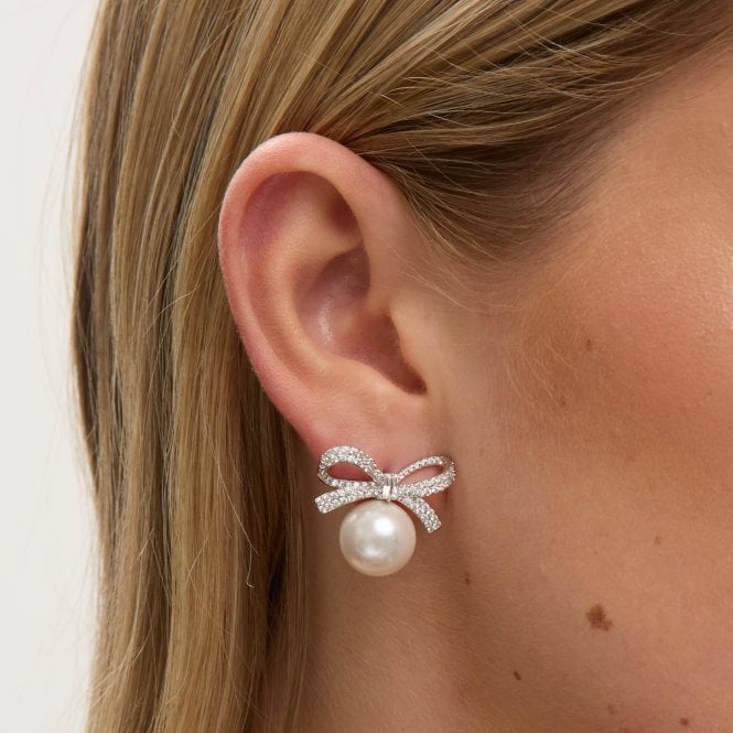 Jon Richard Jon Richard Rhodium Plated Crystal Bow And Pearl Earrings