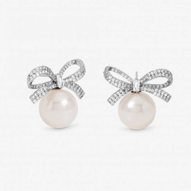 jon richard Jon Richard Rhodium Plated Crystal Bow and Pearl Earrings