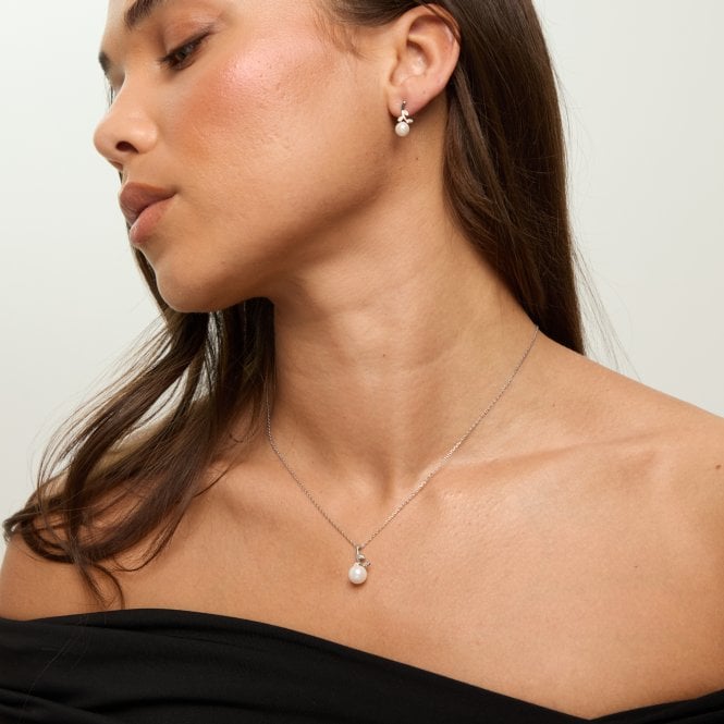 Jon Richard Jon Richard Rhodium Plated Crystal Leaf And Pearl Drop Set - Gift Box