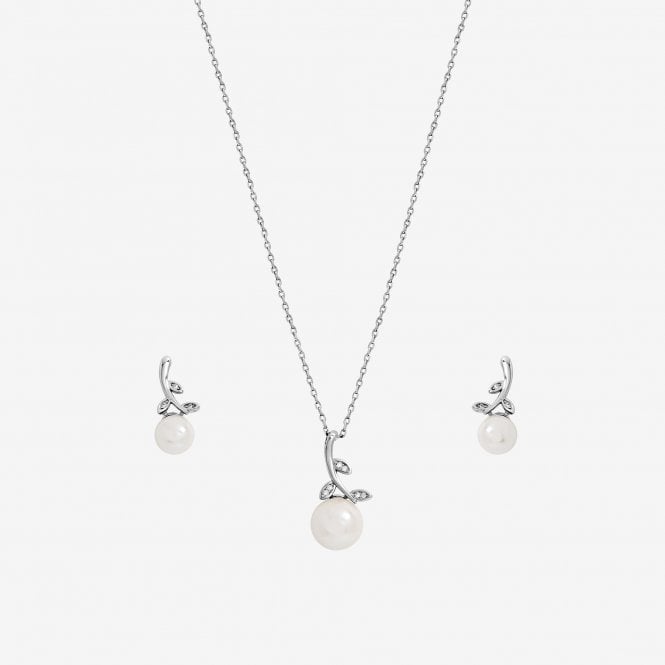 Jon Richard Jon Richard Rhodium Plated Crystal Leaf And Pearl Drop Set - Gift Box