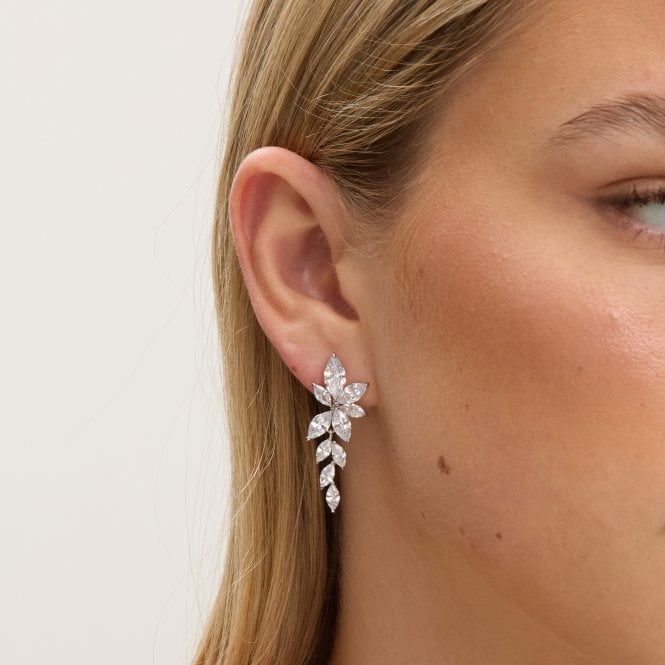 Jon Richard Jon Richard Rhodium Plated Crystal Leaf Drop Earrings