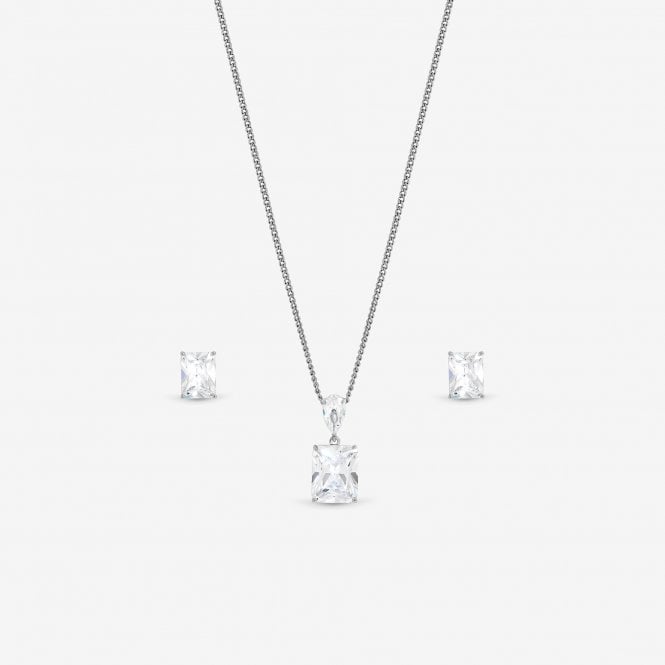 Jon Richard Jon Richard Rhodium Plated Crystal Open Stone Pendant Set - Gift Box