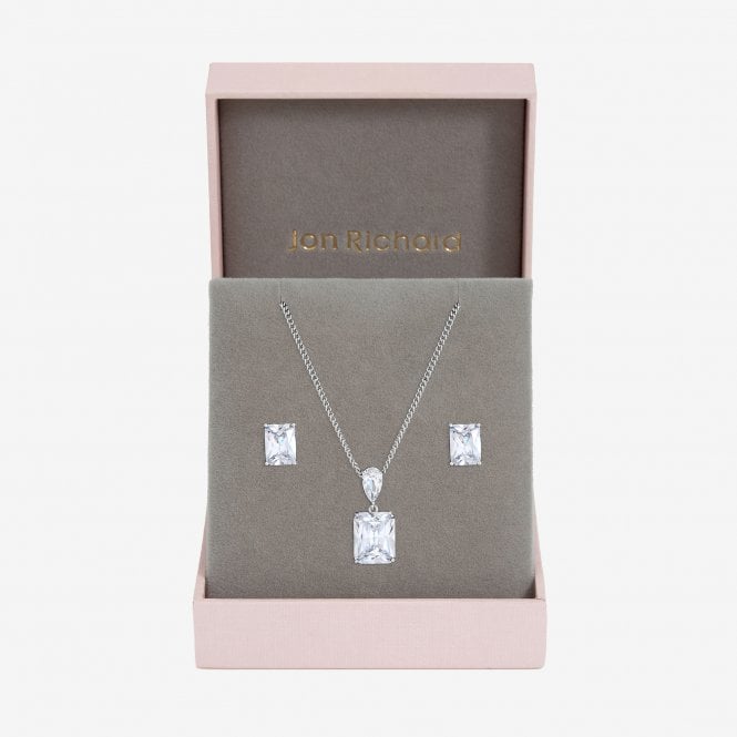 jon richard Jon Richard Rhodium Plated Crystal Open Stone Pendant Set - Gift Box