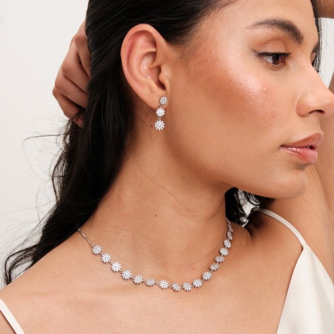 Jon Richard Jon Richard Rhodium Plated Cubic Mini Flower Adjustable Necklace