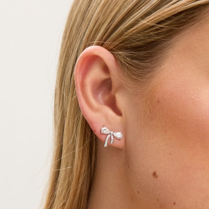 Jon Richard Jon Richard Rhodium Plated Cubic Zirconia And Pave Small Bow Studs