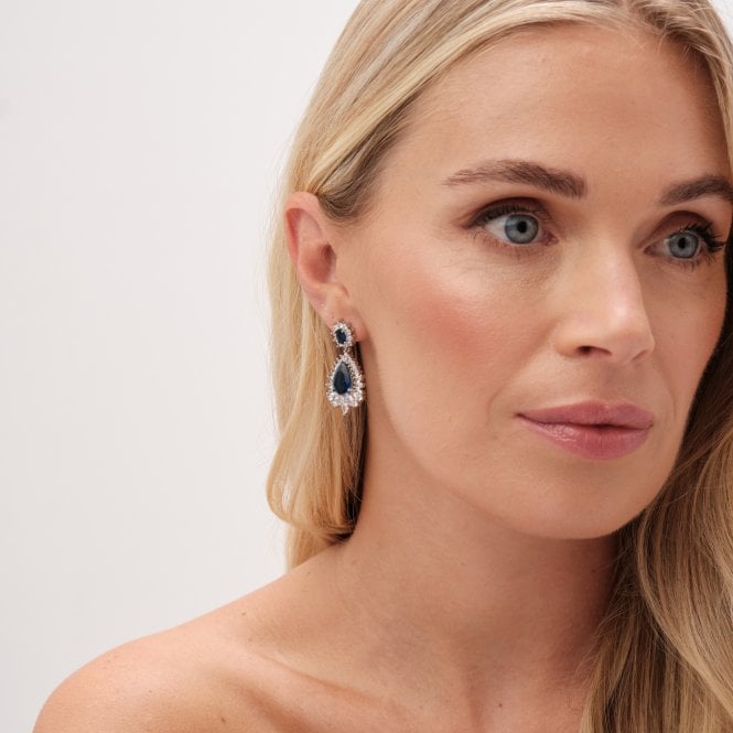 Jon Richard Jon Richard Rhodium Plated Cubic Zirconia And Sapphire Statement Earrings