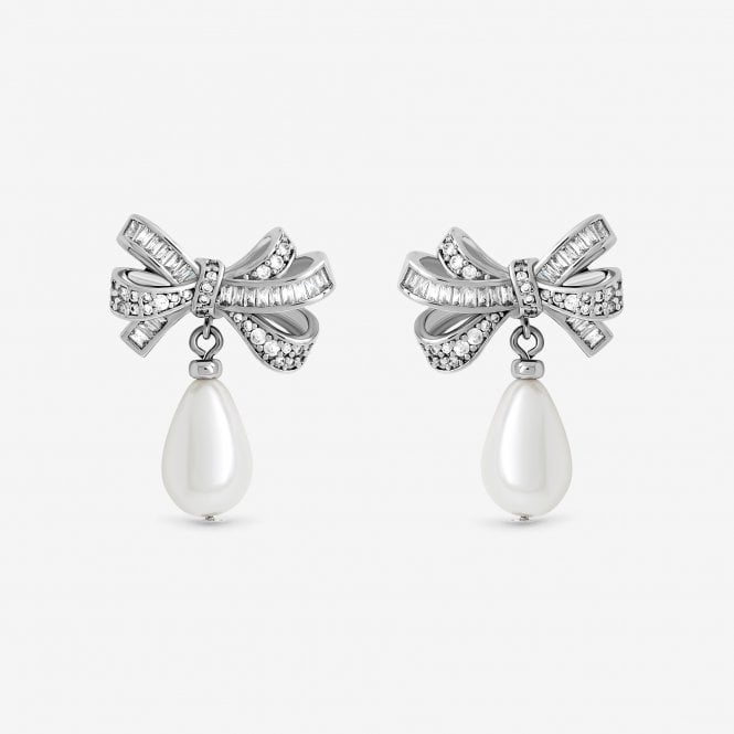 jon richard Jon Richard Rhodium Plated Cubic Zirconia Bow and Pearl Earrings