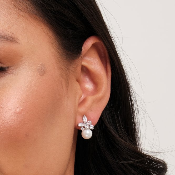 Jon Richard Jon Richard Rhodium Plated Cubic Zirconia Butterfly And Pearl Earrings