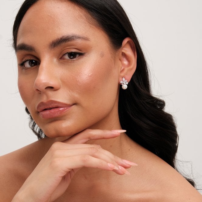 Jon Richard Jon Richard Rhodium Plated Cubic Zirconia Butterfly And Pearl Earrings