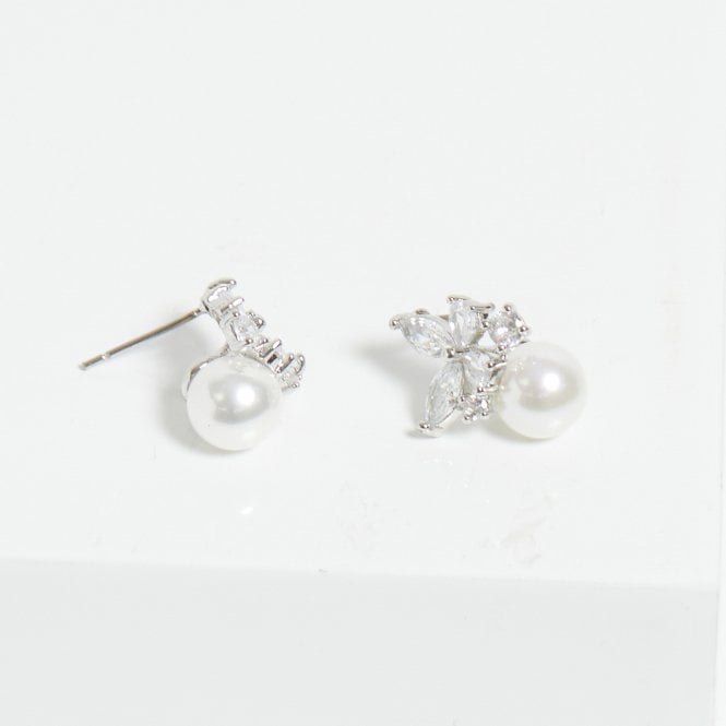 Jon Richard Jon Richard Rhodium Plated Cubic Zirconia Butterfly And Pearl Earrings