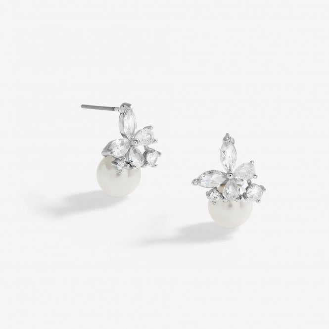 jon richard Jon Richard Rhodium Plated Cubic Zirconia Butterfly And Pearl Earrings