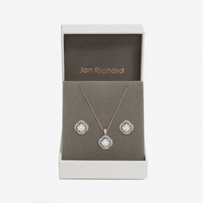 jon richard Jon Richard Rhodium Plated Cubic Zirconia Clover Set - Gift Boxed