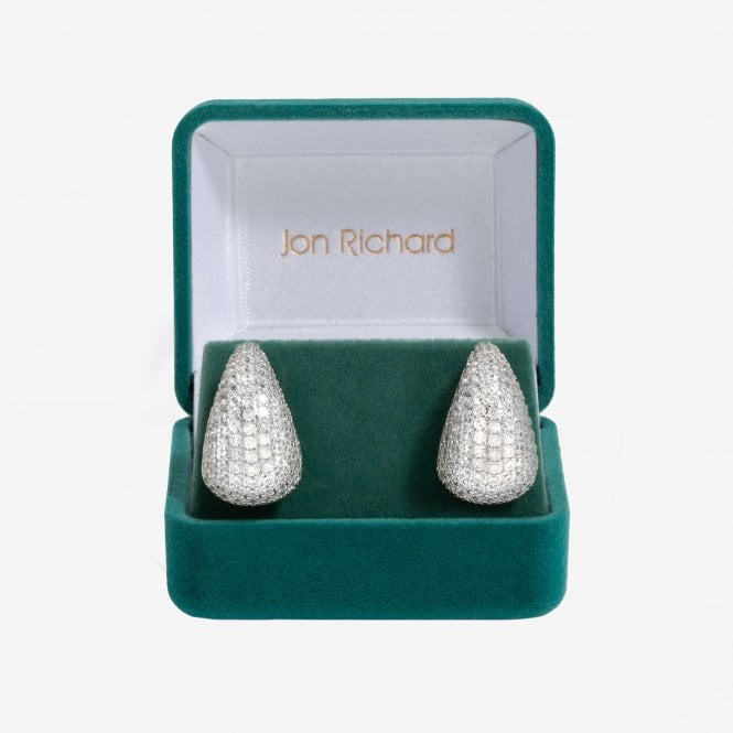 jon richard Jon Richard Rhodium Plated Cubic Zirconia Dome Earrings
