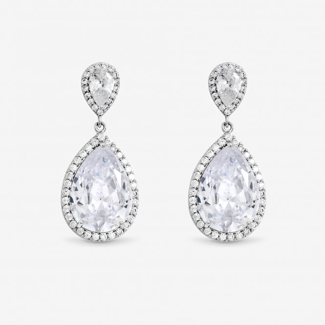 jon richard Jon Richard Rhodium Plated Cubic Zirconia Double Pear Drop Earrings