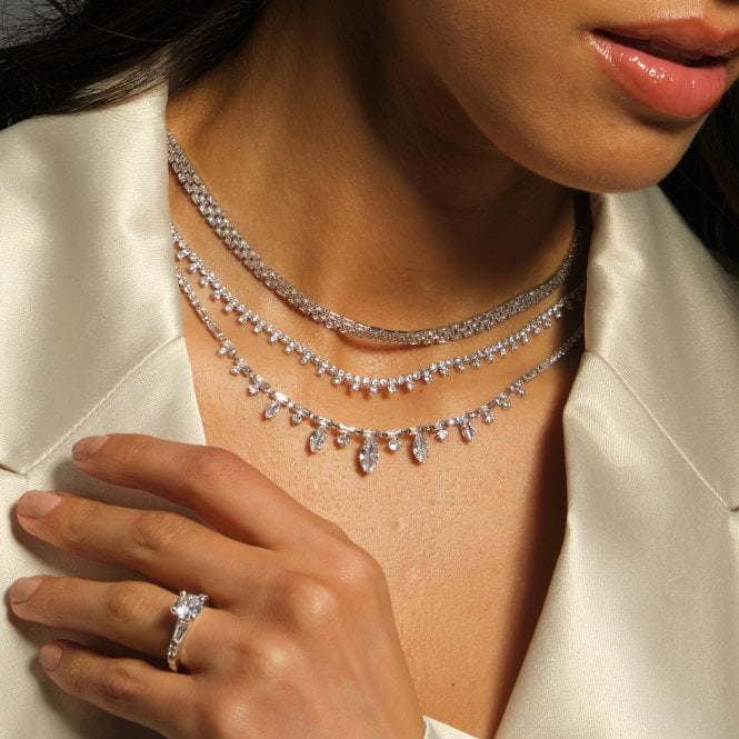 Jon Richard Jon Richard Rhodium Plated Cubic Zirconia Fine Drop Necklace