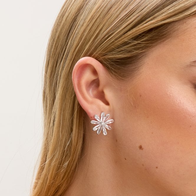 Jon Richard Jon Richard Rhodium Plated Cubic Zirconia Flower Stud Earrings