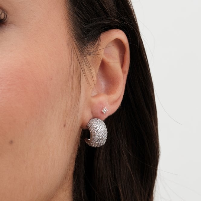 Jon Richard Jon Richard Rhodium Plated Cubic Zirconia Half Hoop Earrings