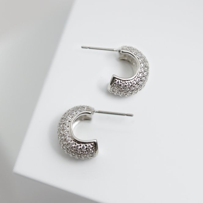 Jon Richard Jon Richard Rhodium Plated Cubic Zirconia Half Hoop Earrings