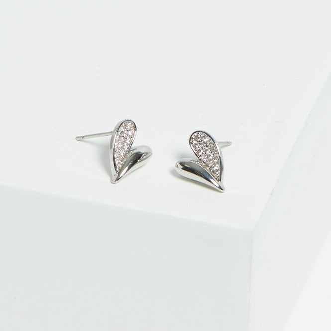Jon Richard Jon Richard Rhodium Plated Cubic Zirconia Heart Stud Earrings