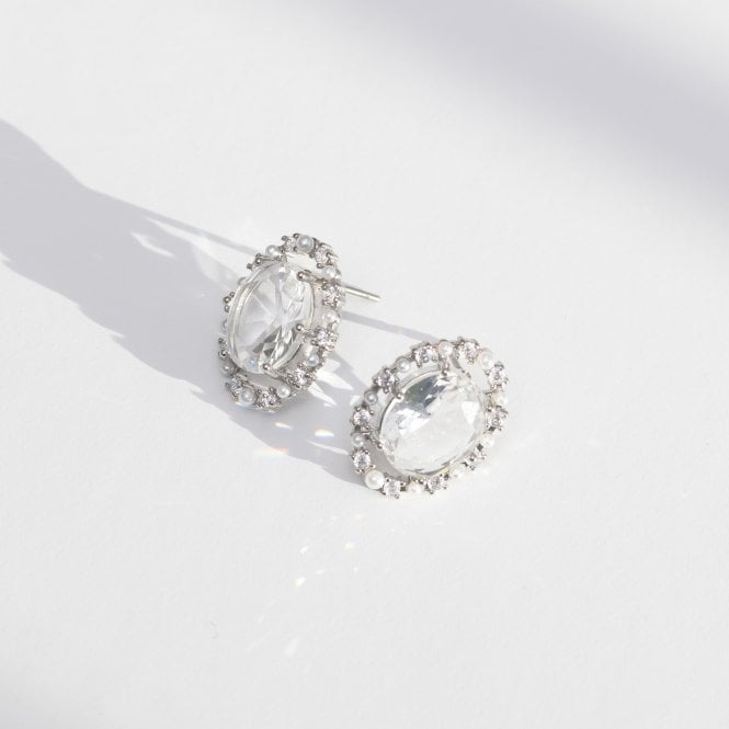 Jon Richard Jon Richard Rhodium Plated Cubic Zirconia Large Stud Earrings