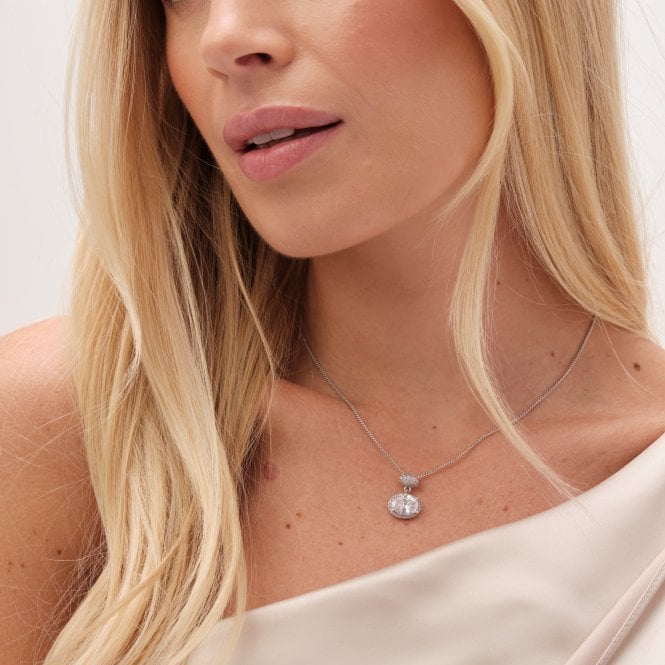 Jon Richard Jon Richard Rhodium Plated Cubic Zirconia Micro Pave Oval Pendant - Gift Boxed