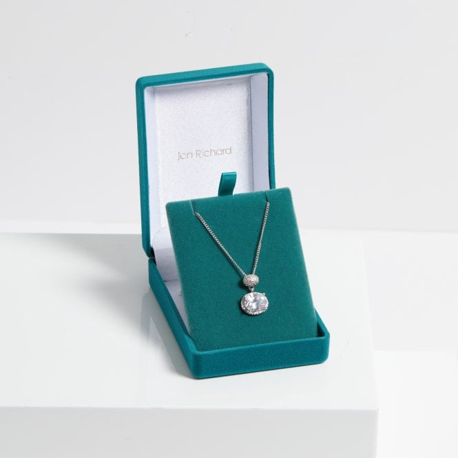 Jon Richard Jon Richard Rhodium Plated Cubic Zirconia Micro Pave Oval Pendant - Gift Boxed