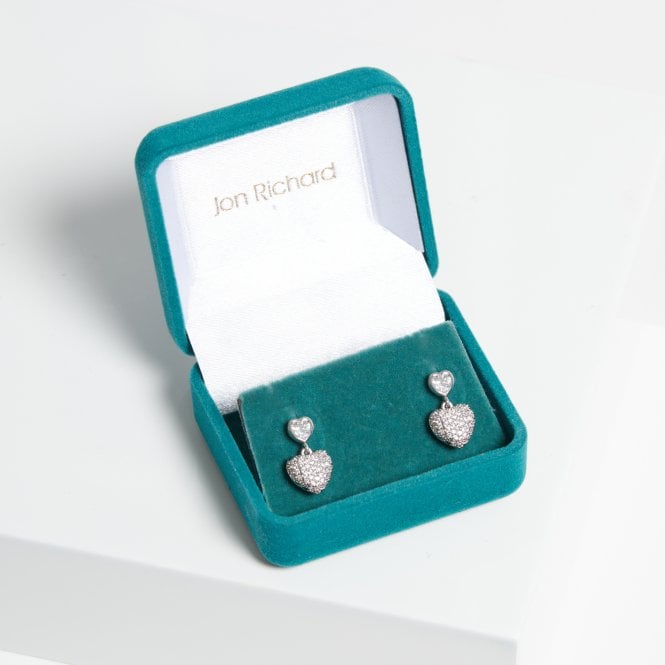 Jon Richard Jon Richard Rhodium Plated Cubic Zirconia Micro Pave Heart Earrings - Gift Boxed