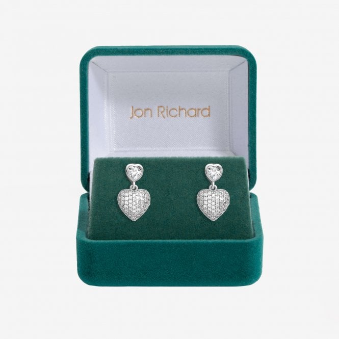 jon richard Jon Richard Rhodium Plated Cubic Zirconia Micro Pave Heart Earrings - Gift Boxed