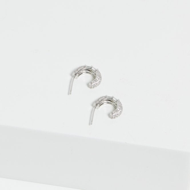 Jon Richard Jon Richard Rhodium Plated Cubic Zirconia Micro Pave Mini Hoop Earrings