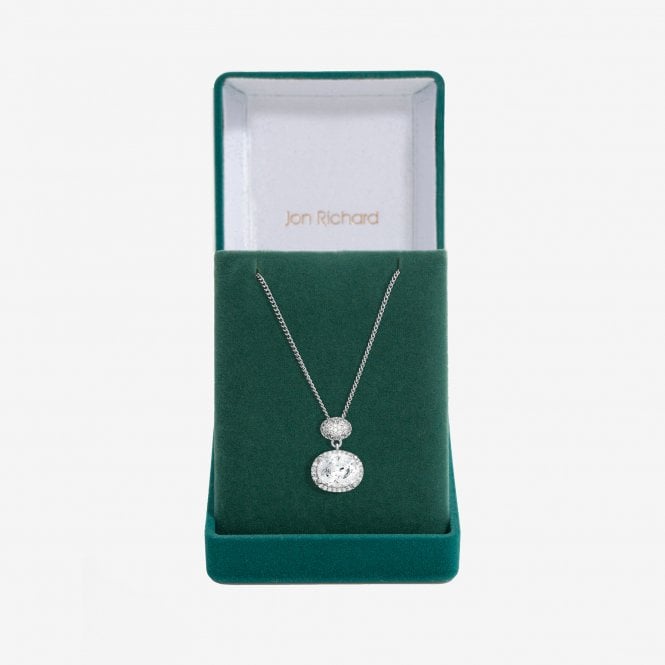 jon richard Jon Richard Rhodium Plated Cubic Zirconia Micro Pave Oval Pendant - Gift Boxed