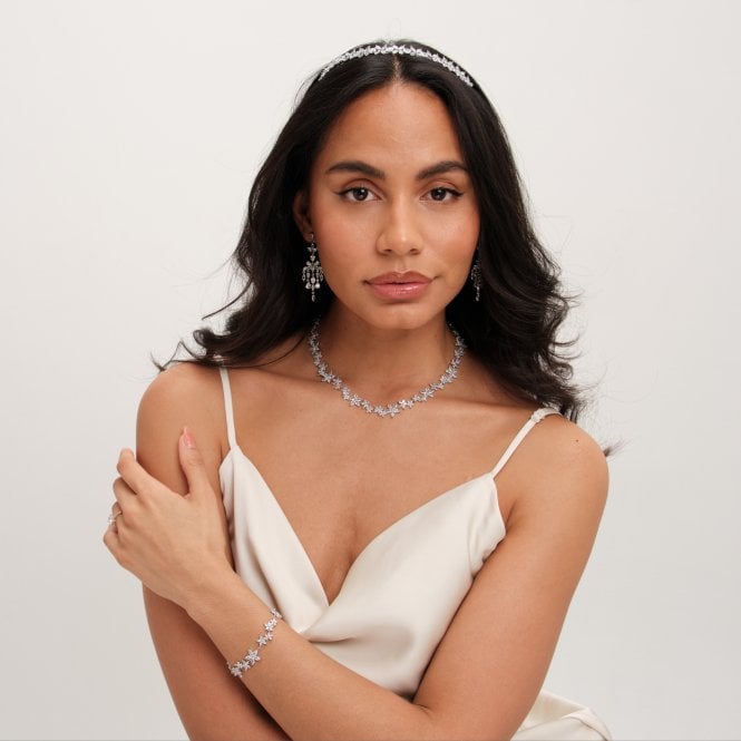 Jon Richard Jon Richard Rhodium Plated Cubic Zirconia Mixed Floral Allway Necklace