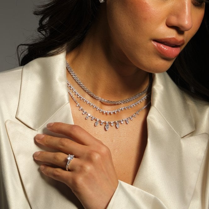 Jon Richard Jon Richard Rhodium Plated Cubic Zirconia Navette Stone Drop Necklace