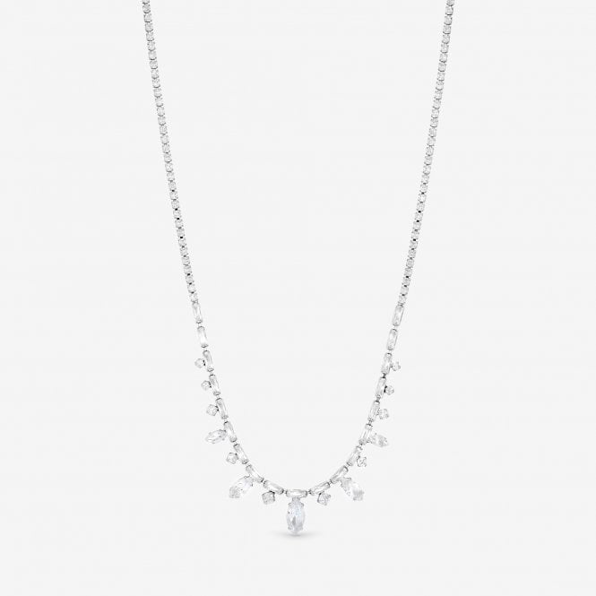 jon richard Jon Richard Rhodium Plated Cubic Zirconia Navette Stone Drop Necklace