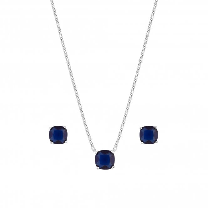 Jon Richard Jon Richard Rhodium Plated Cubic Zirconia Open Stone Sapphire Set - Gift Boxed