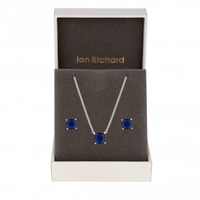 jon richard Jon Richard Rhodium Plated Cubic Zirconia Open Stone Sapphire Set - Gift Boxed