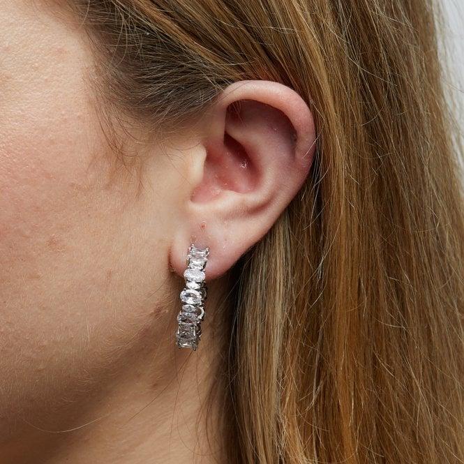 Jon Richard Jon Richard Rhodium Plated Cubic Zirconia Oval And Navette Hoop Earrings