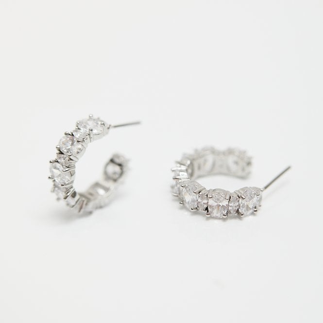 Jon Richard Jon Richard Rhodium Plated Cubic Zirconia Oval And Navette Hoop Earrings