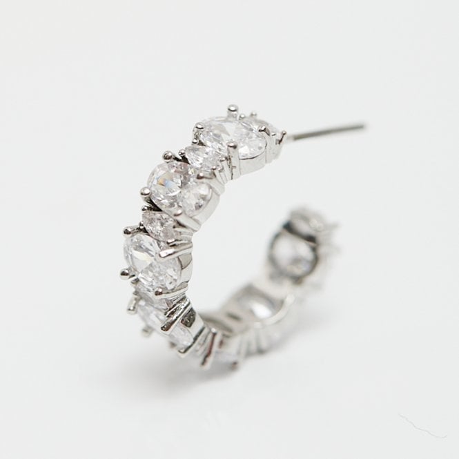 Jon Richard Jon Richard Rhodium Plated Cubic Zirconia Oval And Navette Hoop Earrings