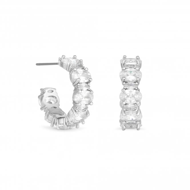 jon richard Jon Richard Rhodium Plated Cubic Zirconia Oval And Navette Hoop Earrings