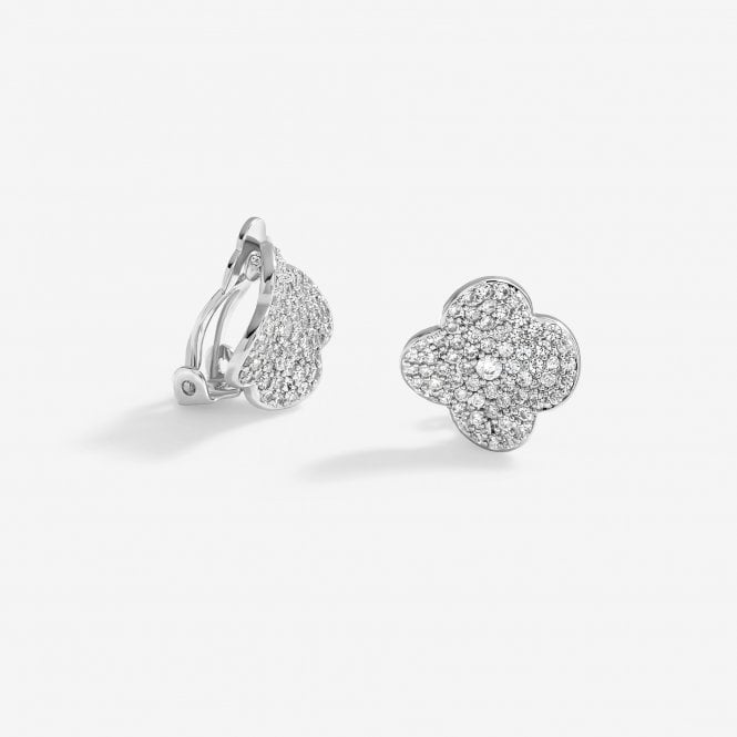 jon richard Jon Richard Rhodium Plated Cubic Zirconia Pave Clover Clip Earrings