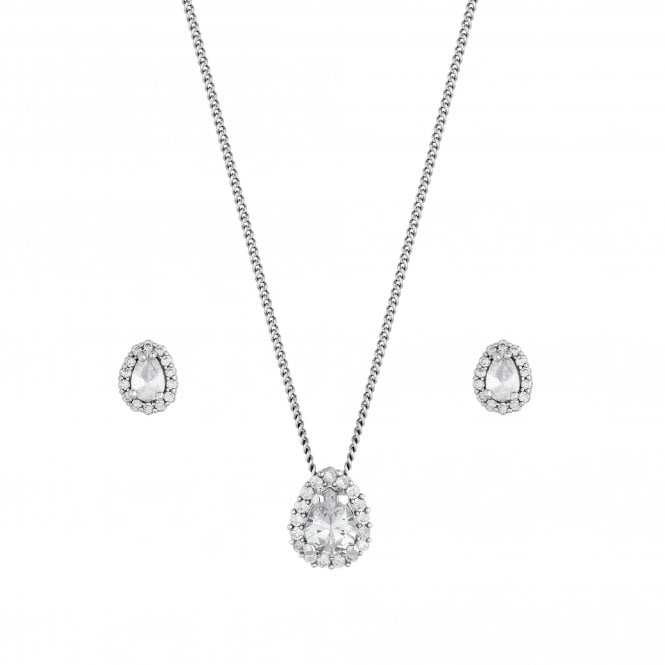 Jon Richard Jon Richard Rhodium Plated Cubic Zirconia Pear Stone Set - Gift Boxed