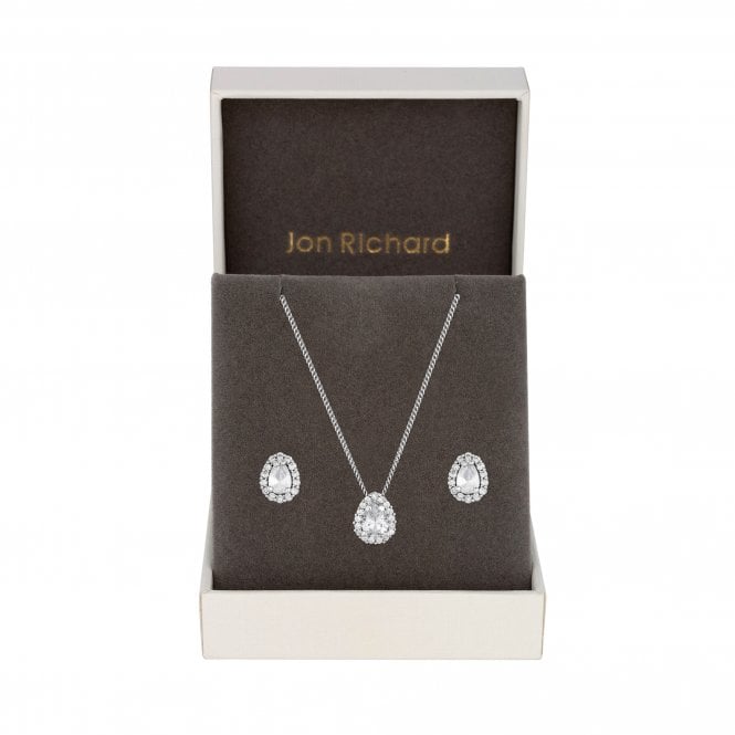 jon richard Jon Richard Rhodium Plated Cubic Zirconia Pear Stone Set - Gift Boxed