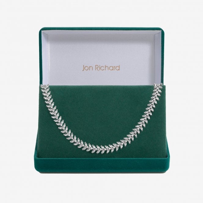 jon richard Jon Richard Rhodium Plated Cubic Zirconia Rhodium Plated Leaf Adjustable Toggle Necklace - Gift Boxed