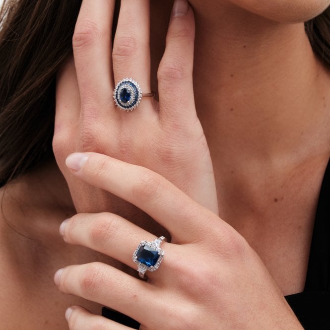 Jon Richard Jon Richard Rhodium Plated Cubic Zirconia Sapphire And Crystal Coktail Ring