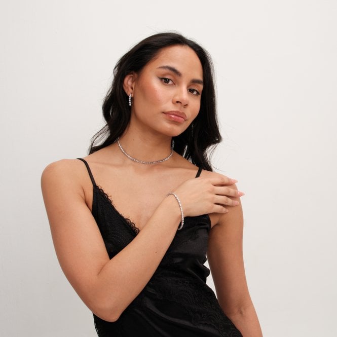 Jon Richard Jon Richard Rhodium Plated Cubic Zirconia Tennis Drop Earrings